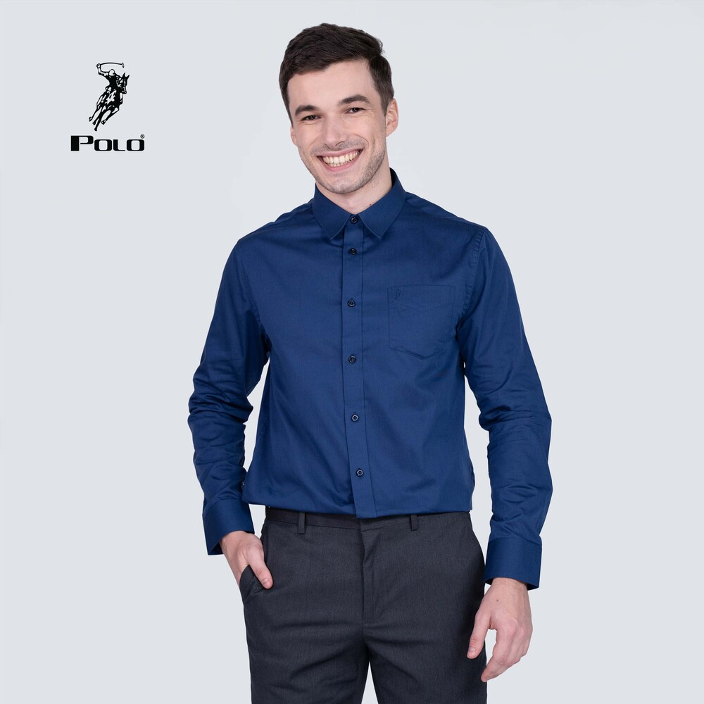Polo Haus - Men’s Cotton Plain Regular Fit Long Sleeve (dark blue)