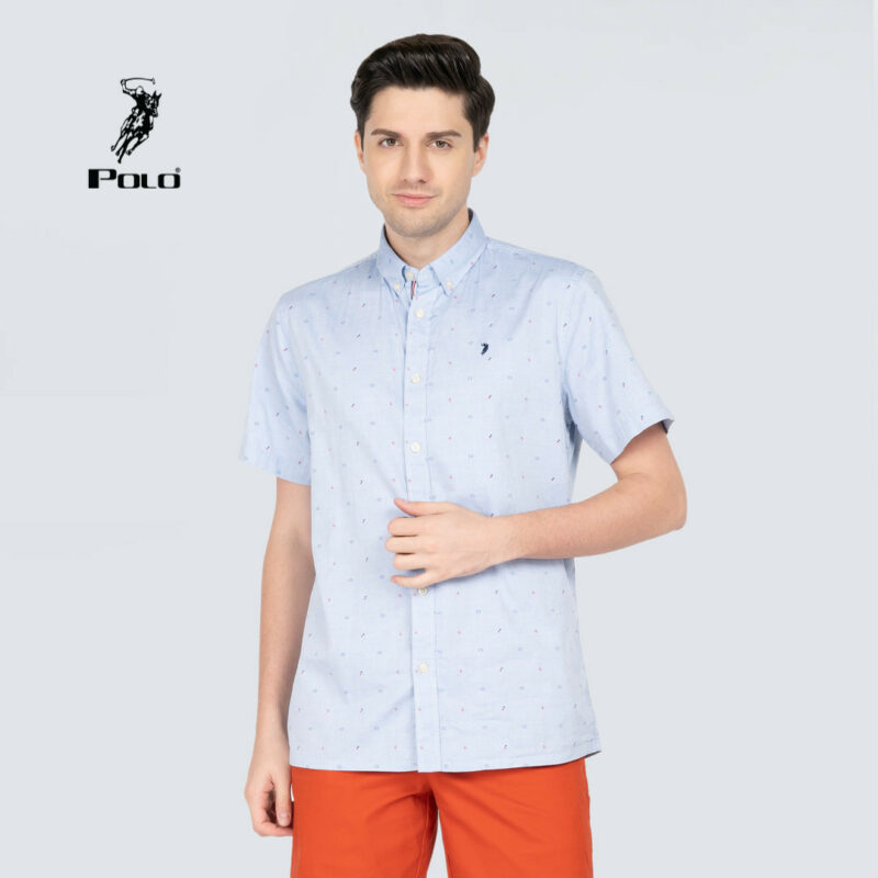 Polo Haus - Men’s Regular Fit Cotton Print Short Sleeve (blue blue)