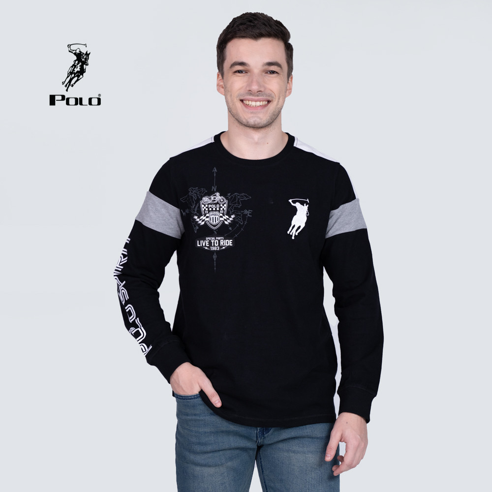 Polo Haus - Men’s Regular Fit Motorcycle Racing Theme Graphic LS T-Shirt (black)