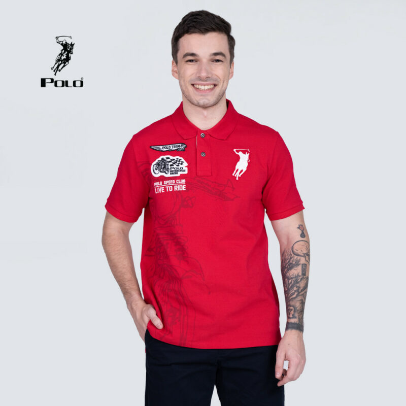 Polo Haus - Men’s Regular Fit Motorcycle Racing Theme Polo Tee (red)