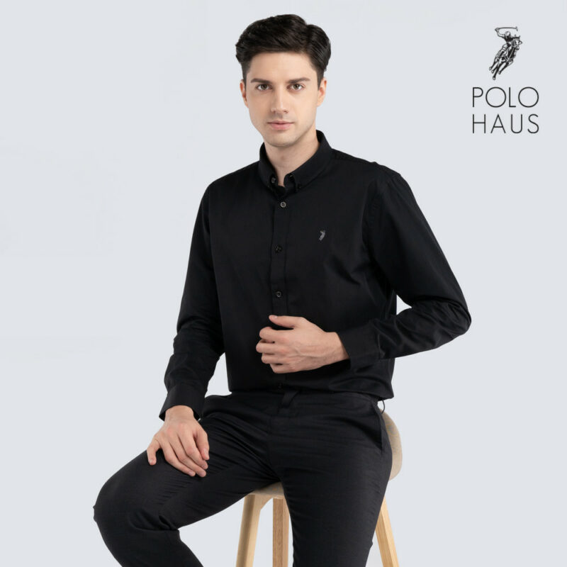 Polo Haus - Men’s Cotton Mix Signature Fit Long Sleeve (Black)