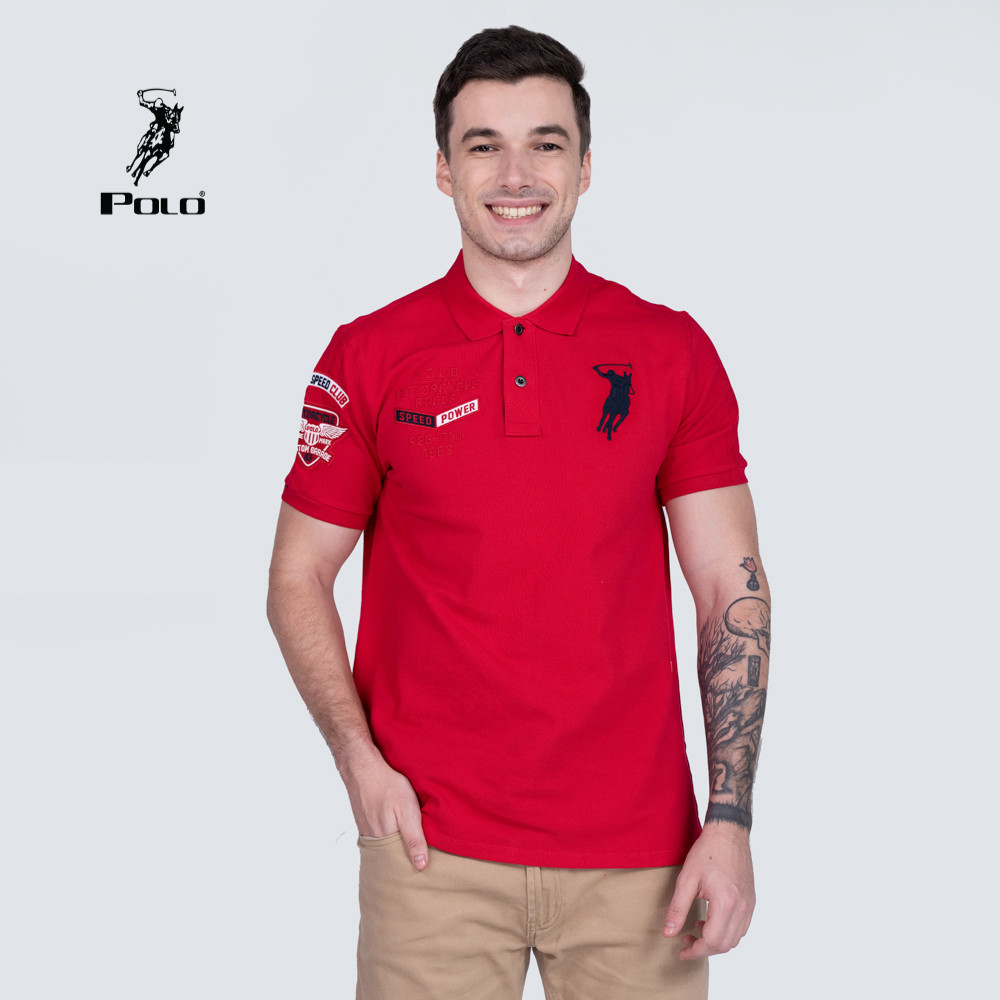 Polo Haus - Men’s Regular Fit Motorcycle Racing Theme Polo Tee (red)