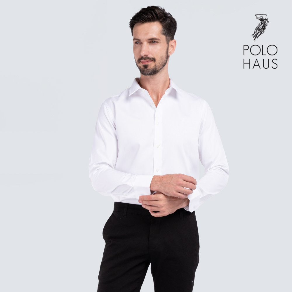Polo Haus – Men’s Cotton Plain Regular Fit Long Sleeve (White)