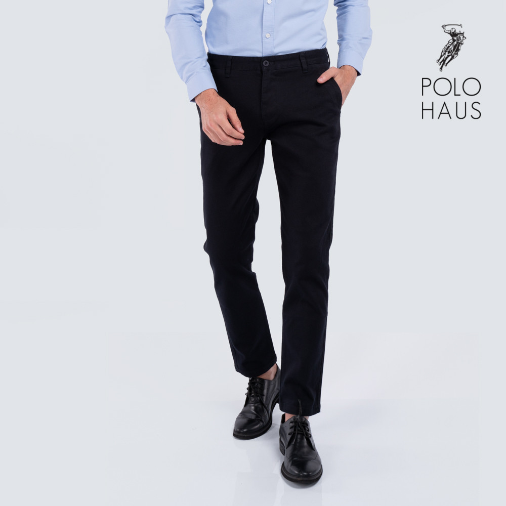Polo Haus - Men’s Regular Fit Long Khakis (Black)
