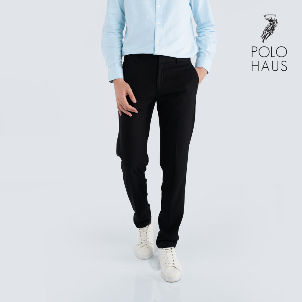 Polo Haus – Men’s Tetoron Rayon Slim Fit Flat Front Formal Slack (Black)