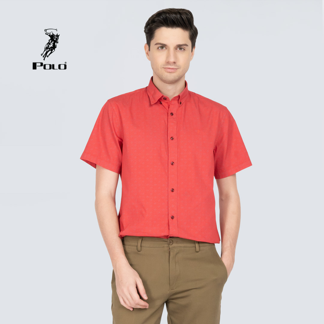 Polo Haus - Men’s Regular Fit Cotton Print Short Sleeve (red grey)