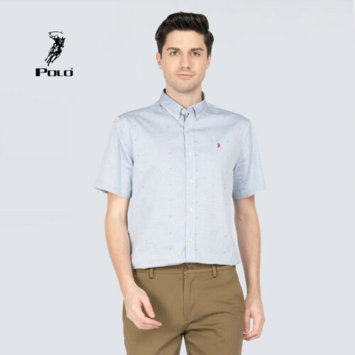 Polo Haus - Men’s Regular Fit Cotton Print Short Sleeve (grey blue)