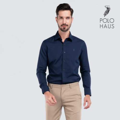 Polo Haus - Men’s Cotton Plain Regular Fit Long Sleeve (Dark Blue)