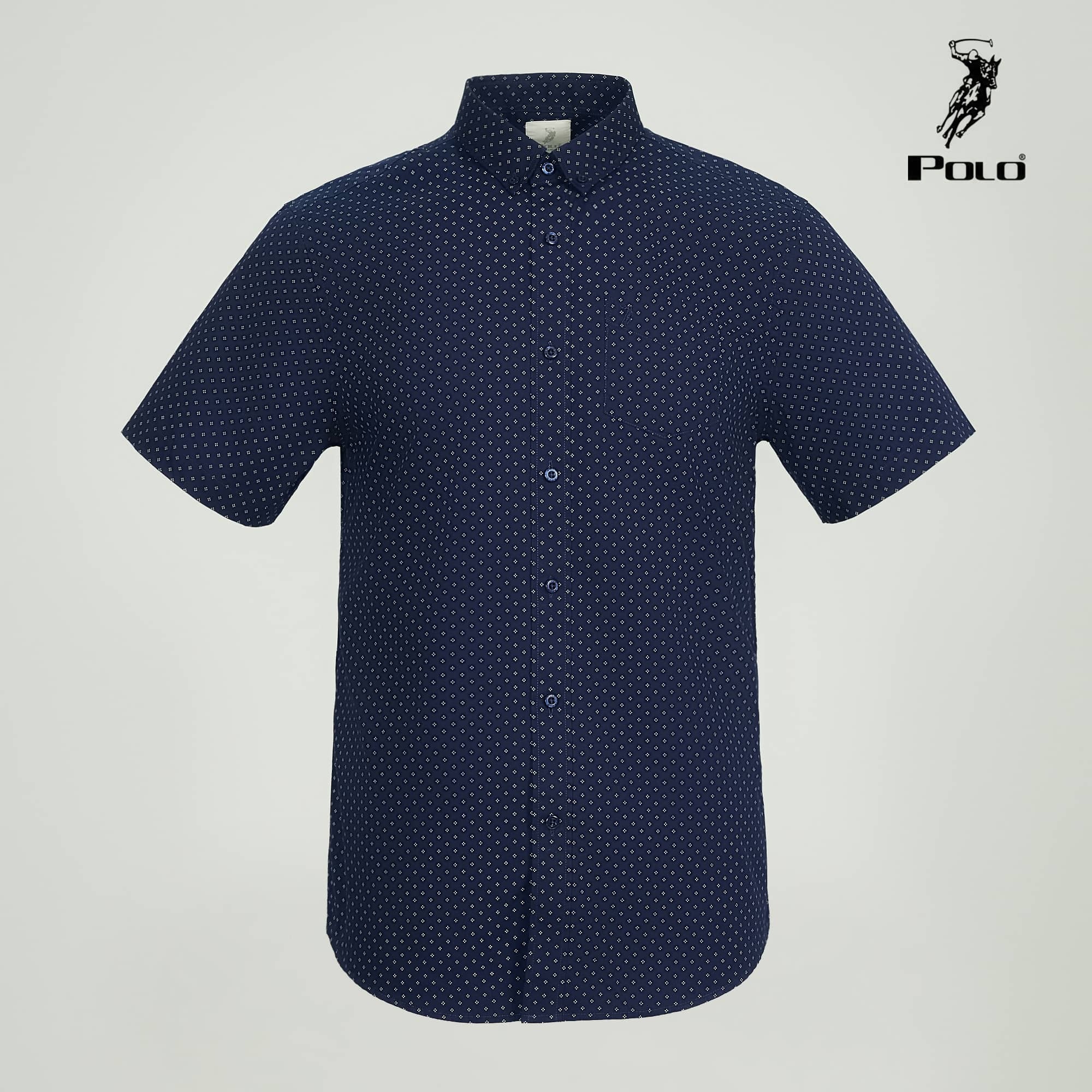 Polo Haus - Men’s Regular Fit Cotton Print Short Sleeve (Blue White)